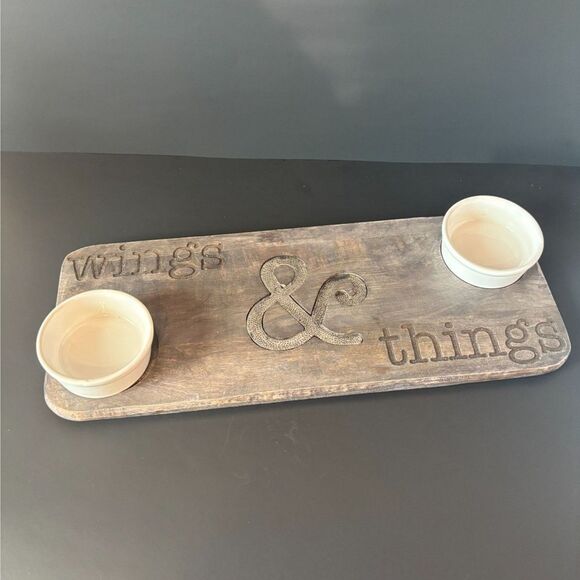 Mud Pie Wings & Things Serving Tray with Dipping Bowls - Picture 1 of 8